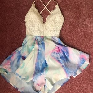 LF tie dye romper with lace front and open back